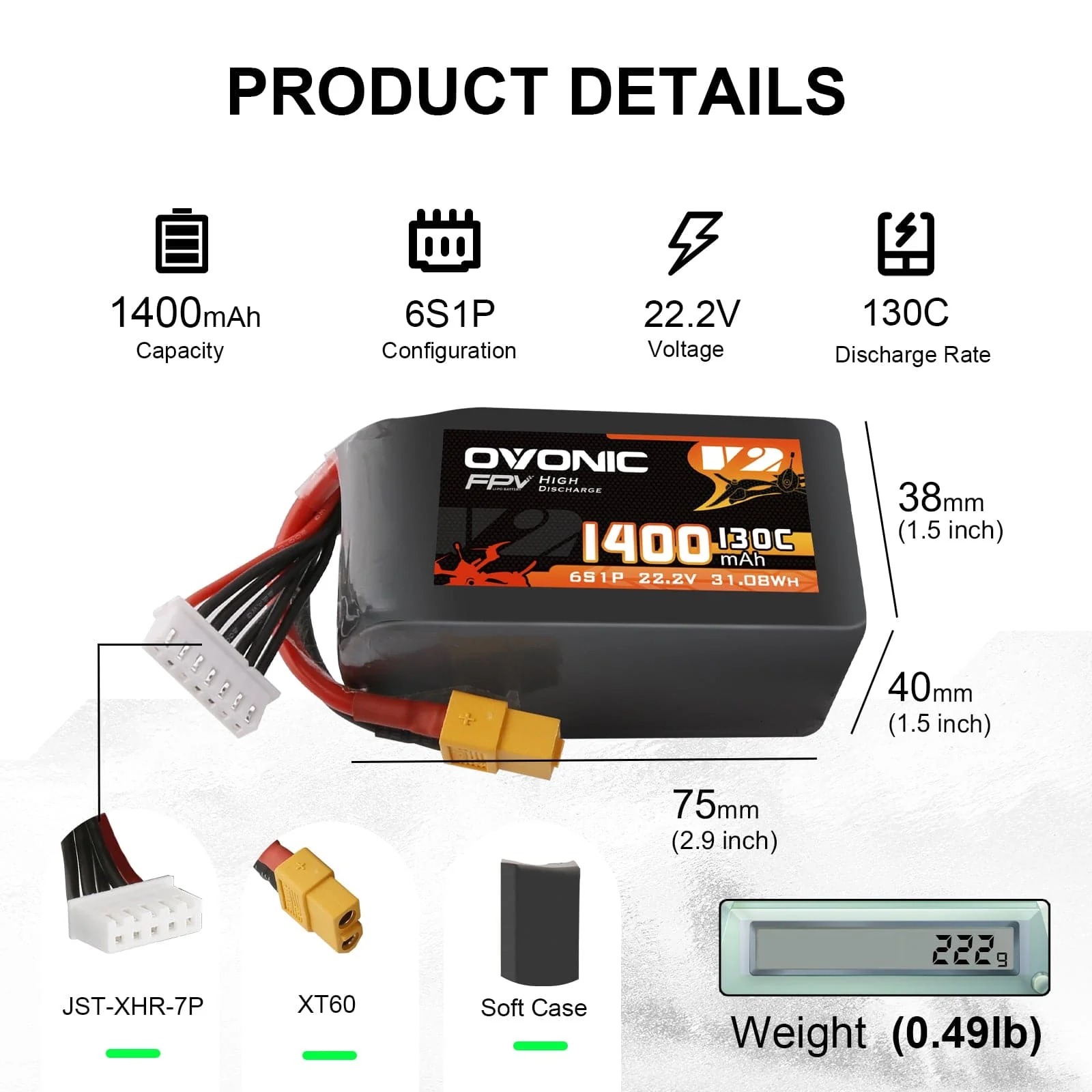 Ovonic 6S LiPo Battery 22.2V 1 - Walksnail Avatar Hd Goggles X 评论和价格